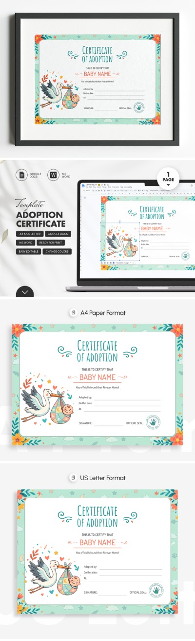 Plantilla de Certificado de Adopción Plantilla