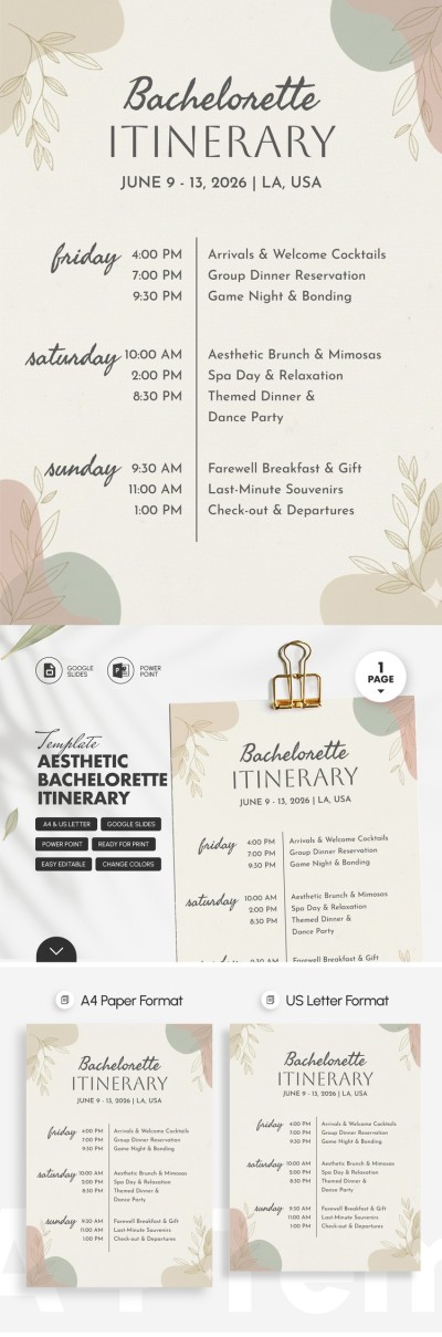 Modelo de Itinerário de Fim de Semana de Despedida de Solteira Estética Modelo