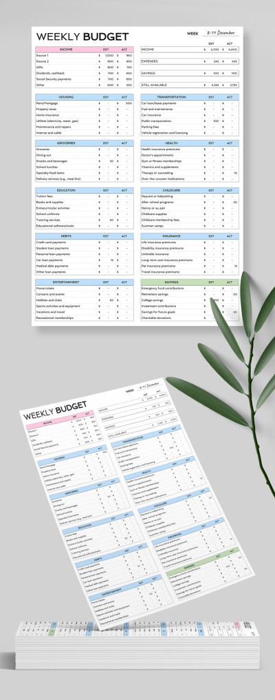 Aesthetic Weekly Budget Template