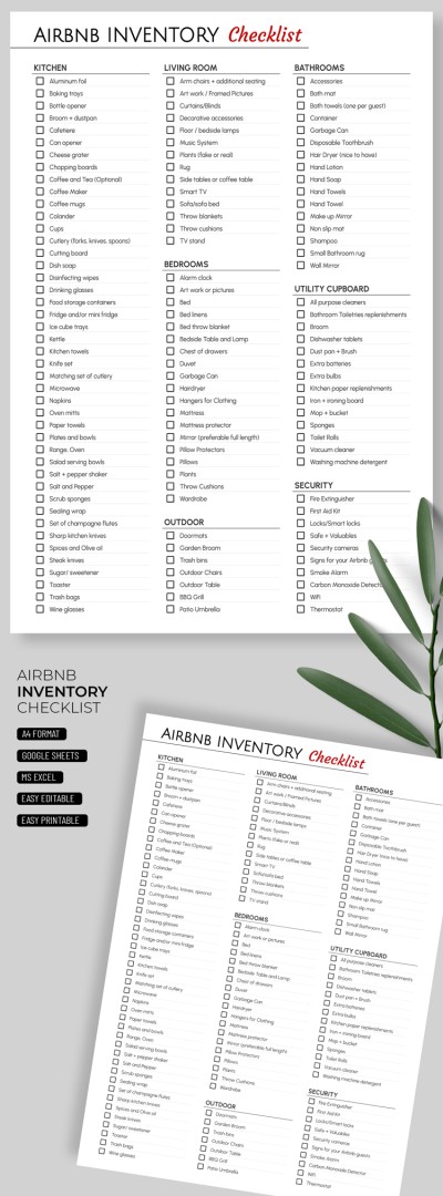Airbnb Inventory Checklist Template Template