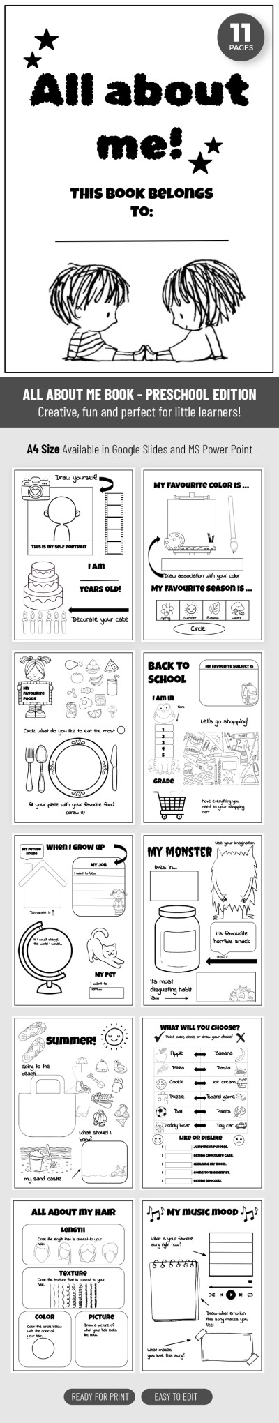 All About Me Book - For Preschool