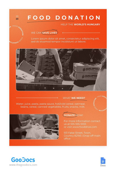 Incroyable flyer de don de nourriture Orange Modèle