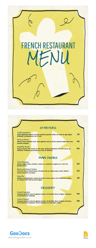 Appealing French Restaurant Menu Template