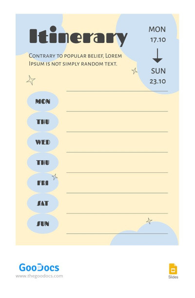 Atractivo itinerario semanal. Plantilla