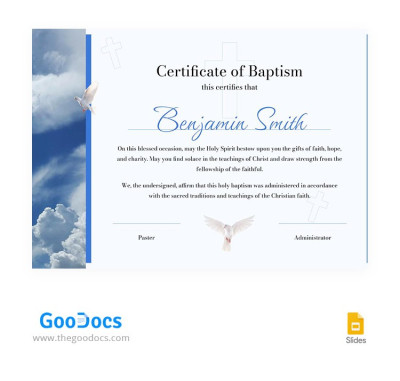 Certificato di Battesimo Austero Modello