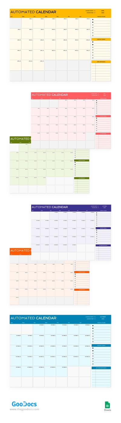 Automated Monthly Calendar Template