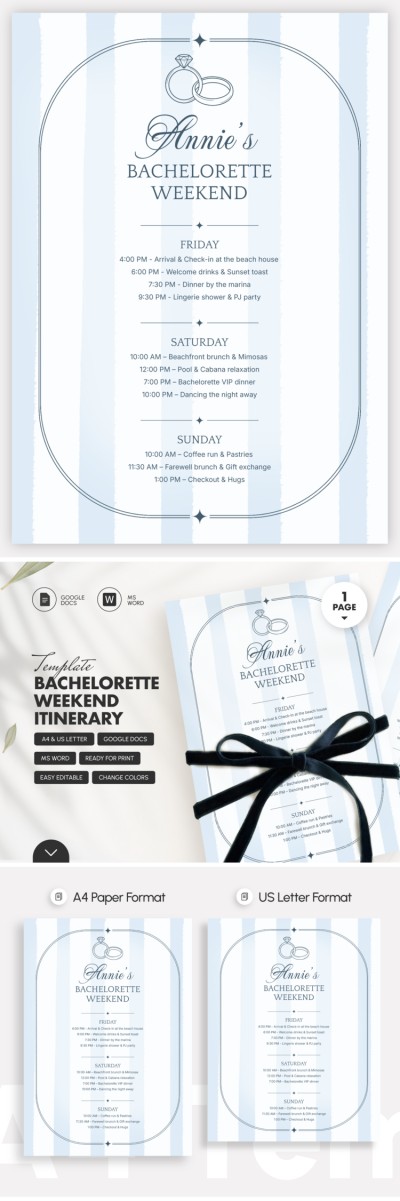 Bachelorette Weekend Itinerary Template Template
