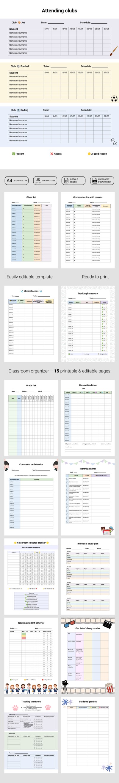 Back to School Editable Class List Template Template
