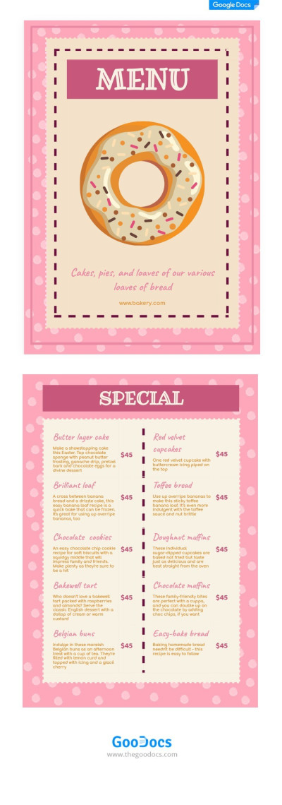 Baking Menu Template