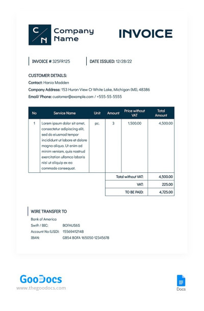 Basic Business Services Invoice Template