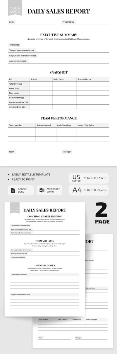 Modello di rapporto giornaliero sulle vendite di base Modello