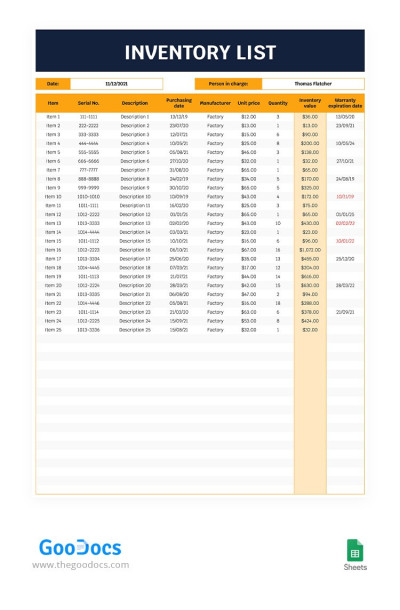 Free Basic Inventory List Template In Google Sheets