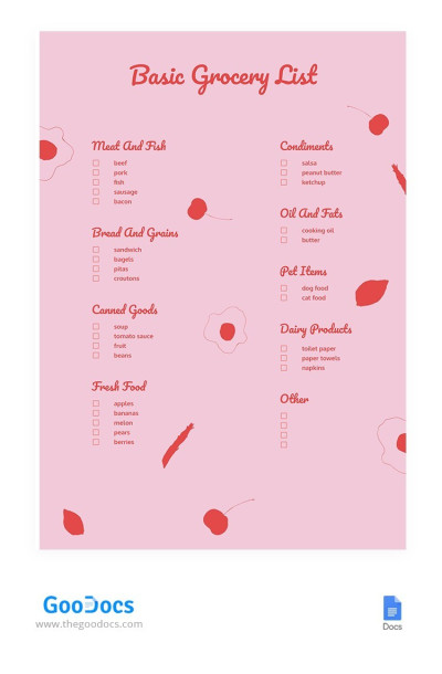 Basic Grocery List Template