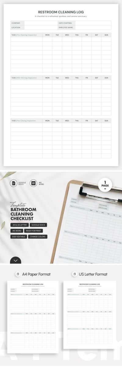 Lista de verificación para limpieza del baño Plantilla
