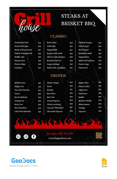 Menu du restaurant sombre de barbecue Modèle