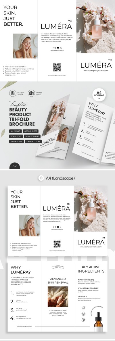 Beauty Product Trifold Brochure Template Template