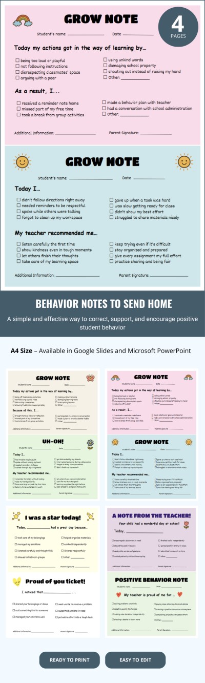 Behavior Notes to Send Home - Classroom Management