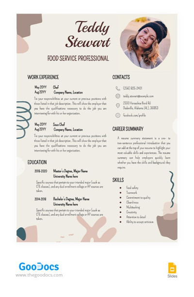 Beige Cook Resume Template