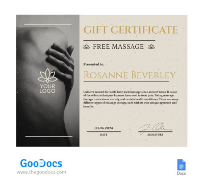 Beige Massage Gift Certificate Template