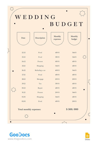 Beige Wedding Budget Template