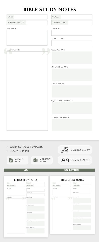 Free Bible Study Note Template in Google Docs and Microsoft Word ...