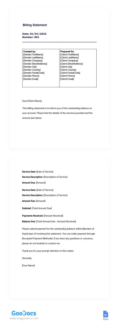 Billing Statements Template