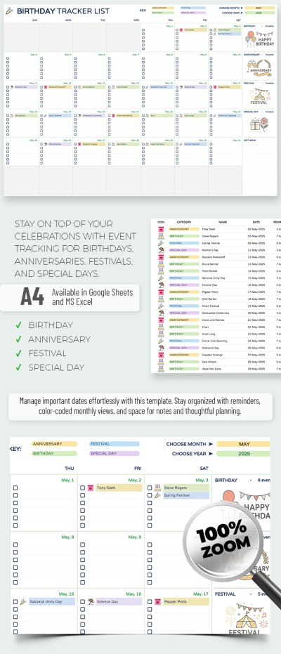 Birthday Tracker List Template