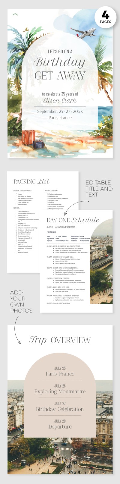 Elegant Birthday Itinerary Template