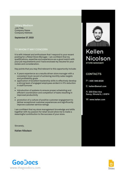 Black and Green Cover Letter Template