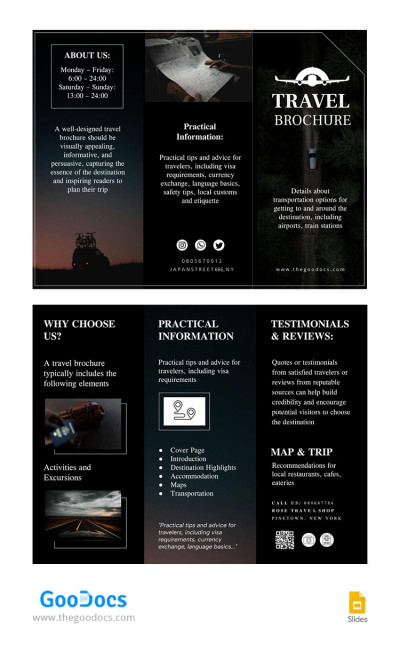 Black TriFold Travel Brochure Template