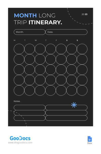 Black Modish Month Long Trip Itinerary Template