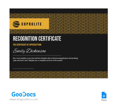 Black Recognition Certificate - Recognition Certificates