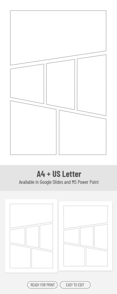 Black & White Six Panel Comic Strip Template Template