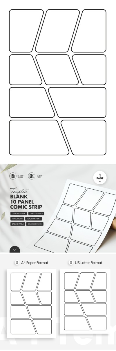 Blank 10 Panel Comic Strip Template Template