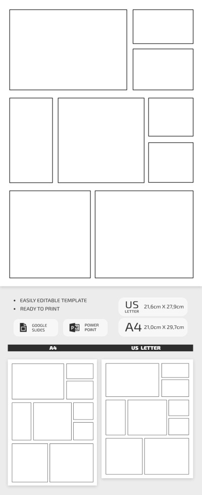 Blank 9 Box Comic Strip for Schools & Students Template