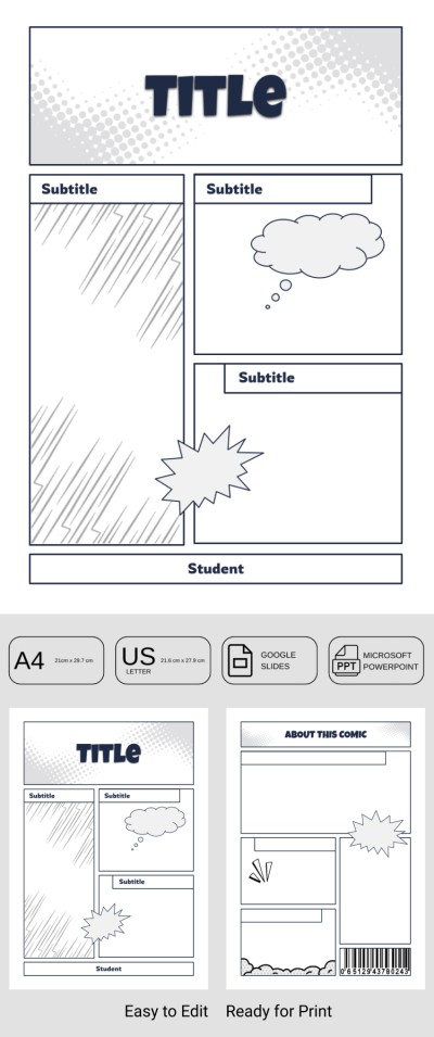 Modèle de couverture de bande dessinée vierge pour les projets des enfants Modèle