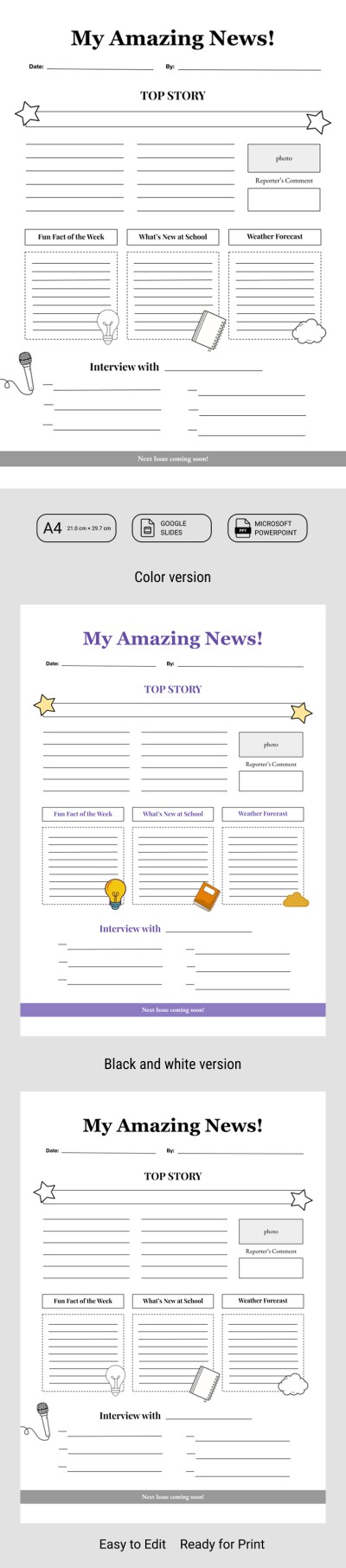 Modèle de journal pour enfants vierge Modèle