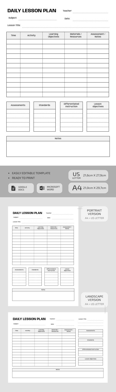 Blank Daily Lesson Plan Template