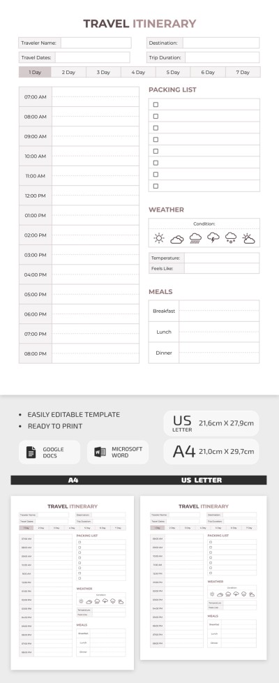 Blank Travel Itinerary Template Template