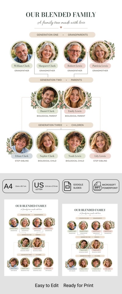 Free Modello di albero genealogico per famiglie ricomposte con foto ...