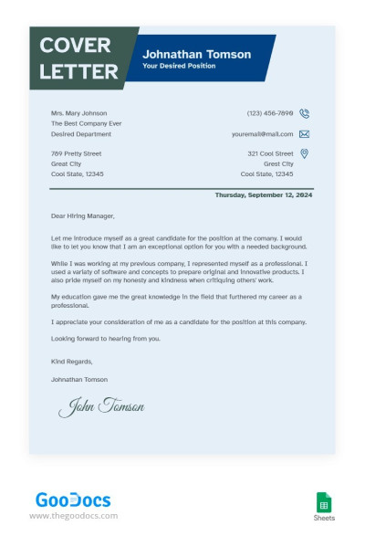 Blue and Green Cover Letter - Cover letters