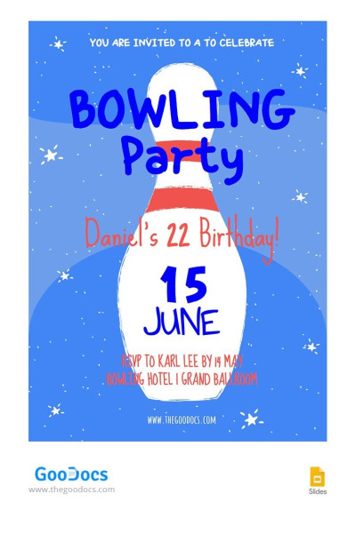 Blue Bowling Birthday Party Invitation Template