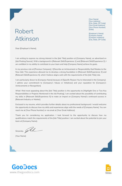 Professional Blue Cover Letter Template