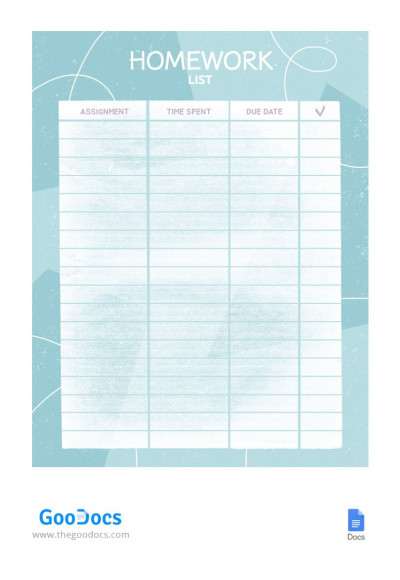 Blue Homework List Template