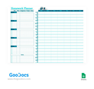 Blue Homework Planner Template