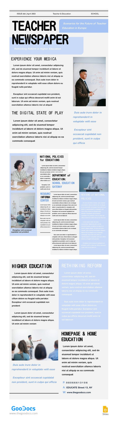 Blue Minimalist Teacher Newspaper Template