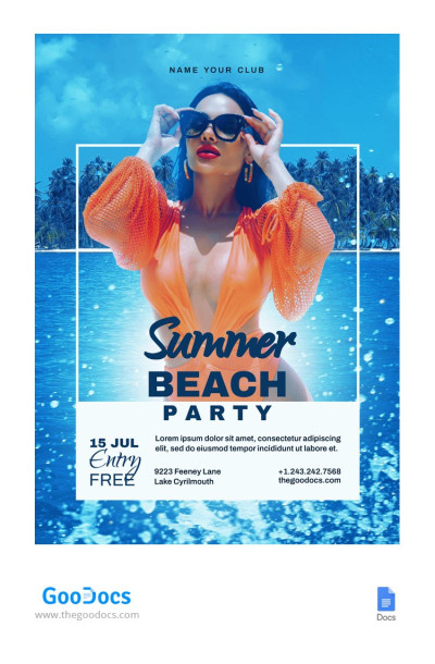 Blue Ocean Summer Beach Party Flyer: Volantino per la festa estiva sulla spiaggia dell'Oceano Blu - Flyers per feste in spiaggia