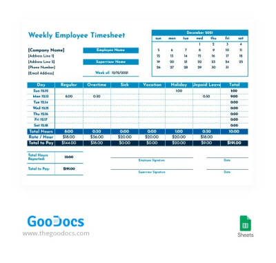 Blue Weekly Employee Timesheet Template