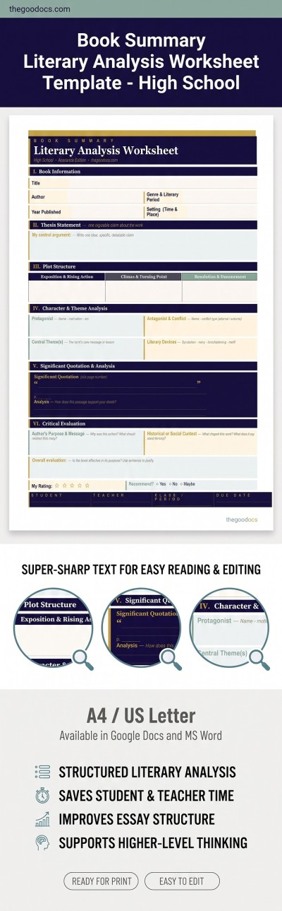 Book Summary Template High School Template