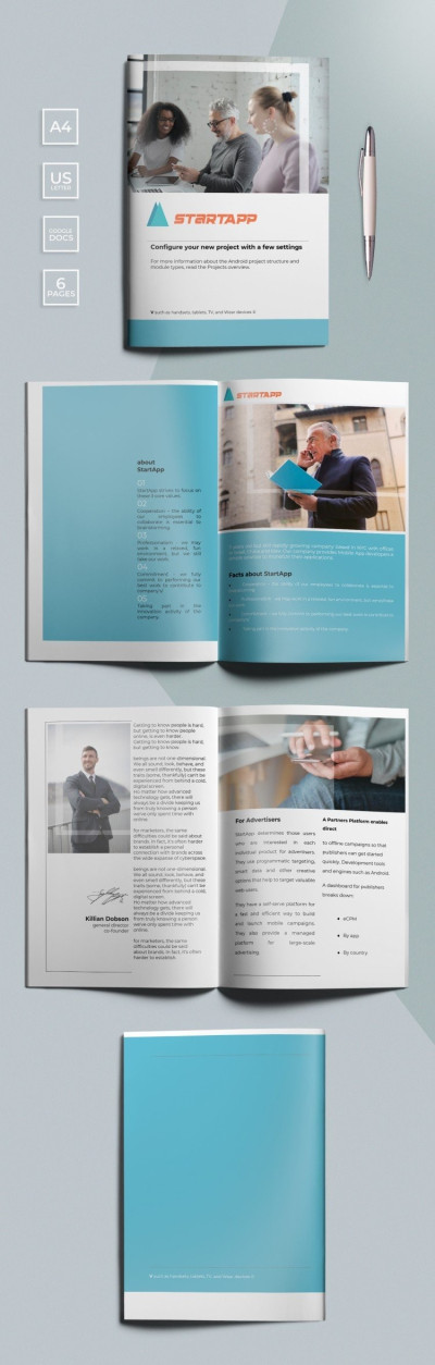 Brochure dell'azienda Startup. Modello